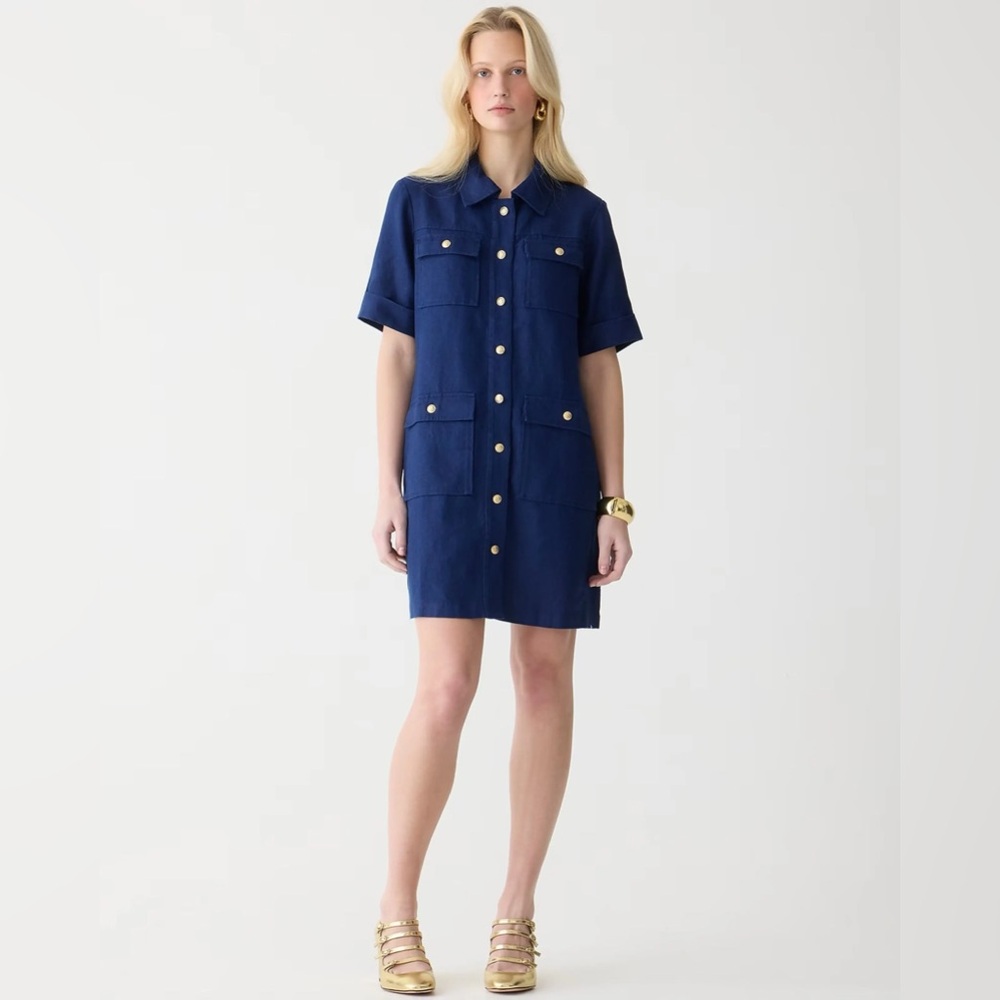 J. Crew Navy Short-Sleeve Utility Shirt Dress